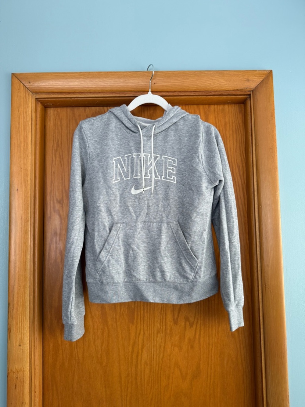 Nike Women's Gray Pullover Hoodie with White Logo